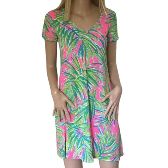 LILLY Pulitzer Dress Jessica Short Sleeve Tee Tiki Pink Royal Lime Bold Print - Picture 3 of 14